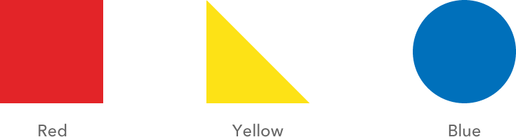 A square represents red, a triangle represents yellow, and a circle represents blue.