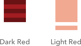 For example, three black lines inside a red square create dark red. If we want light red, or pink, we simply place the white line outside of the red square.